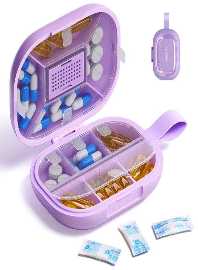 Ideerfit Travel Pill Organizer, Daily Pill Box 8-10 Compartments Adjustable, 7 Day Weekly Label Small Pill Case, Portable Medicine Container Moisture Proof Vitamin Supplement for Pocket Purse-Purple - Image 1