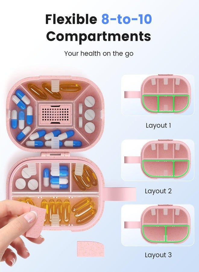Ideerfit Travel Pill Organizer, Daily Pill Box 8-10 Compartments Adjustable, 7 Day Weekly Label Small Pill Case, Portable Medicine Container Moisture Proof Vitamin Supplement for Pocket Purse-Purple - Image 3