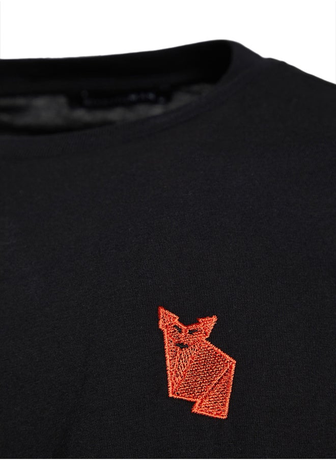 trendyol - Black Men's Oversize Crew Neck Short Sleeve Fox Embroidered  T-Shirt - Image 1
