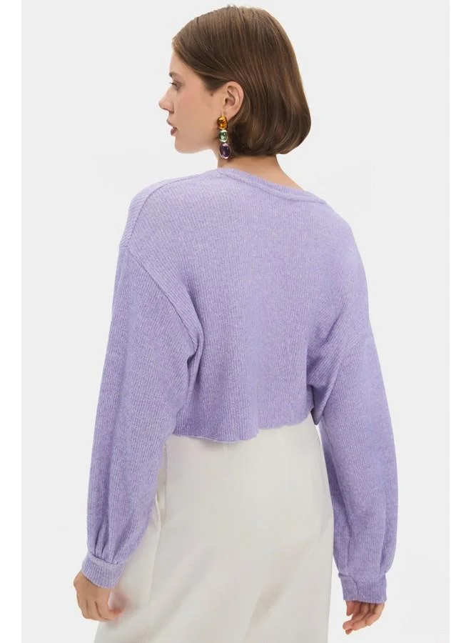 JUNE June Women Viscose Blend Balloon Sleeve Knitwear Sweater Lilac