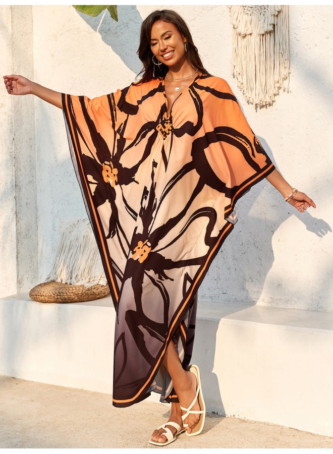 European And American Beach Blouse Hand-woven Positioning Printed Plus Size Dress Holiday Beach Skirt 32 Colors-Color:5DB245-7-  - Image 1