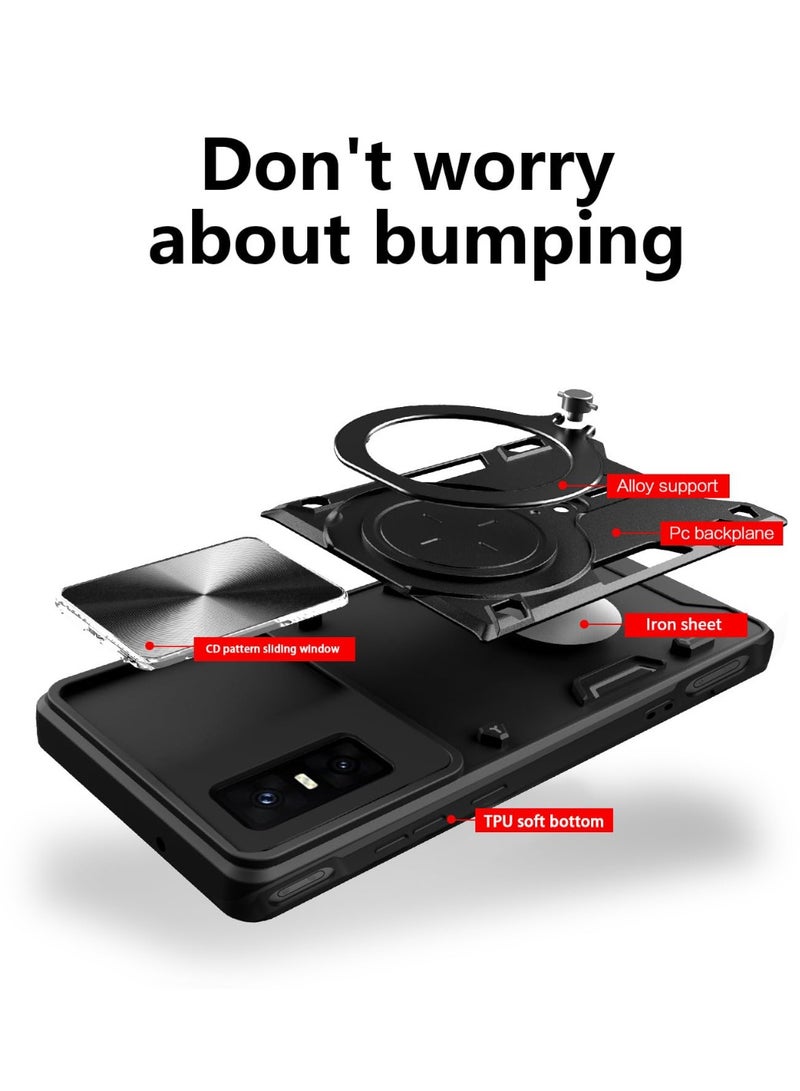 general Case Compatible with Infinix GT 30 Pro 5G, Anti-Drop Shockproof Armor Case with Slide Camera Cover and Magnetic Ring Stand Holder, 2-in-1 Hybrid PC+TPU Durable Cover - Image 2