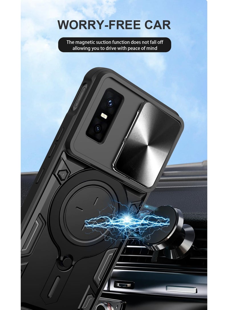 general Case Compatible with Infinix GT 30 Pro 5G, Anti-Drop Shockproof Armor Case with Slide Camera Cover and Magnetic Ring Stand Holder, 2-in-1 Hybrid PC+TPU Durable Cover - Image 3