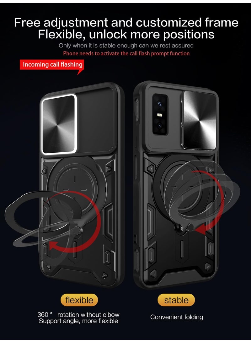 general Case Compatible with Infinix GT 30 Pro 5G, Anti-Drop Shockproof Armor Case with Slide Camera Cover and Magnetic Ring Stand Holder, 2-in-1 Hybrid PC+TPU Durable Cover - Image 4