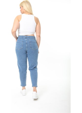 Cedy Denim Women's Plus Size Pleated Mom Jeans C600  - Image 2