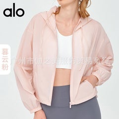 Generic Alo Summer Ice Silk UPF50+ Sun Protection Hooded Yoga Jacket Twilight Cloud Powder 