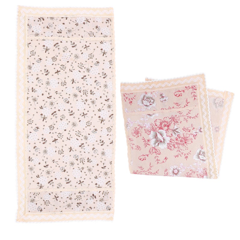 2pcs Flower Pattern Refrigerator Cover Household Fridge Protector (Khaki) - Image 1
