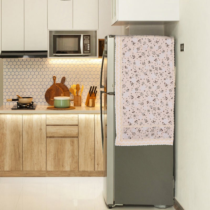 2pcs Flower Pattern Refrigerator Cover Household Fridge Protector (Khaki) - Image 3