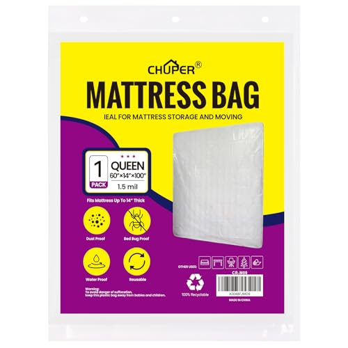 CHUPER Queen Mattress Bags for Moving and Disposal – Waterproof Queen Mattress Plastic Cover for Moving - Image 1