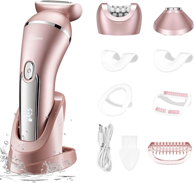 Hatteker Electric Shaver for Women Lady Epilator Electric Razors Kit Hair Remover for Face Chin Arm Leg Armpit Bikini Trimmer Painless Waterproof USB Rechargeable Dry Wet with Detachable Head 3 in 1 - Image 1