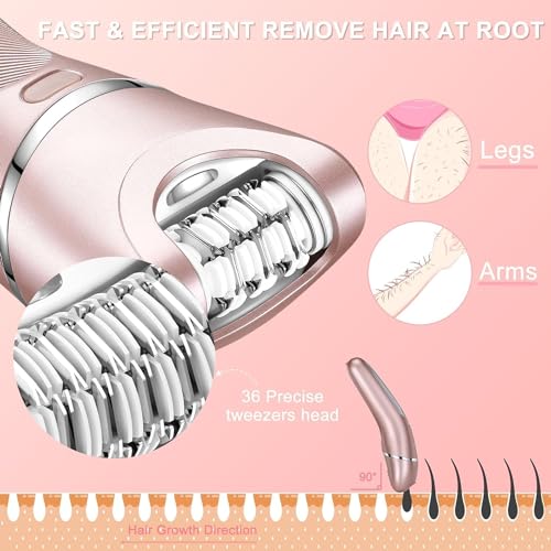 Hatteker Electric Shaver for Women Lady Epilator Electric Razors Kit Hair Remover for Face Chin Arm Leg Armpit Bikini Trimmer Painless Waterproof USB Rechargeable Dry Wet with Detachable Head 3 in 1 - Image 2