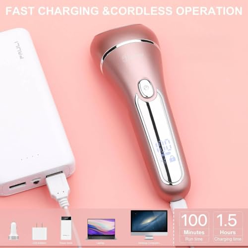Hatteker Electric Shaver for Women Lady Epilator Electric Razors Kit Hair Remover for Face Chin Arm Leg Armpit Bikini Trimmer Painless Waterproof USB Rechargeable Dry Wet with Detachable Head 3 in 1 - Image 5