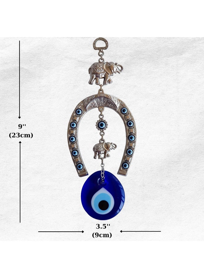 Erbulus Turkish Silver Horse Shoe Blue Evil Eye Wall Hanging Ornament with Elephant  Turkish Nazar Bead Amulet  Home Protection and Good Luck Charm Gift in a Box - Image 2