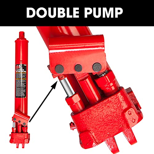 BIG RED T30808 Torin Hydraulic Long Ram Jack with Double Piston Pump and Clevis Base (Fits: Garage/Shop Cranes, Engine Hoists, and More): 8 Ton (16,000 lb) Capacity, Red - Image 2