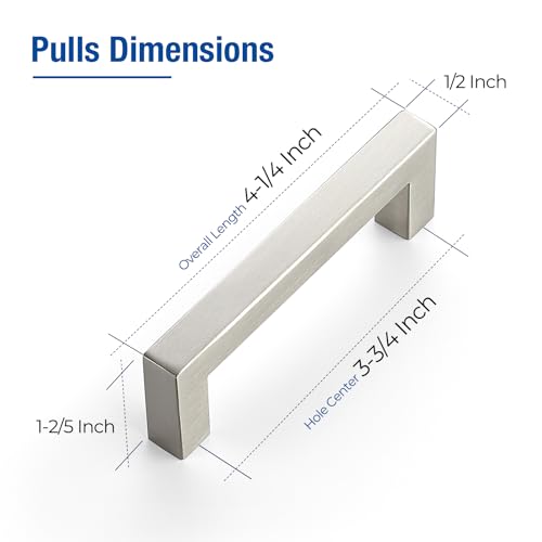 JOY DECOR 30 Pack Cabinet Handles334 Inch Brushed Nickel Cabinet PullsKitchen Cabinet Handles Square Drawer Pulls Stainless Steel Drawer Hardware Handles 96mm Hole Centers - Image 3