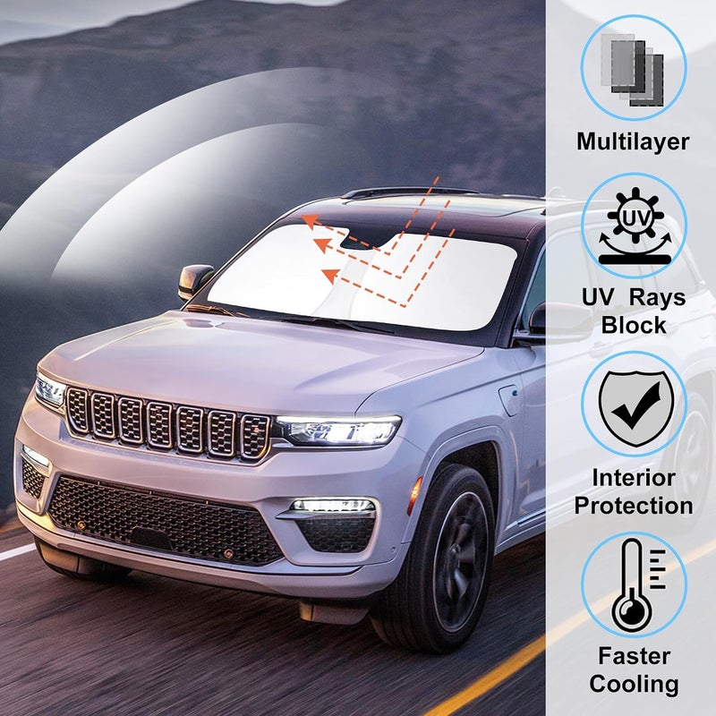 LHFLIVE Windshield Sun Shade Custom Fit for 2022 2023 2024 2025 2026 Jeep Grand Cherokee 4XE Accessories Foldable Window Sunshade Protect Car from Sun Rays & Heat Damage Keeps Car Cooler - Image 2
