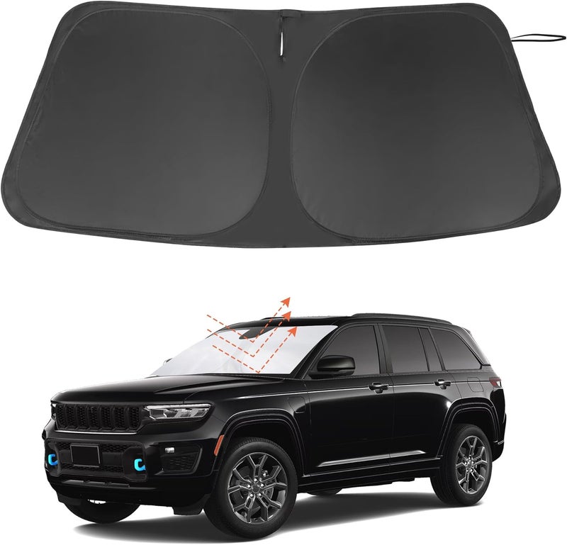 LHFLIVE Windshield Sun Shade Custom Fit for 2022 2023 2024 2025 2026 Jeep Grand Cherokee 4XE Accessories Foldable Window Sunshade Protect Car from Sun Rays & Heat Damage Keeps Car Cooler - Image 1
