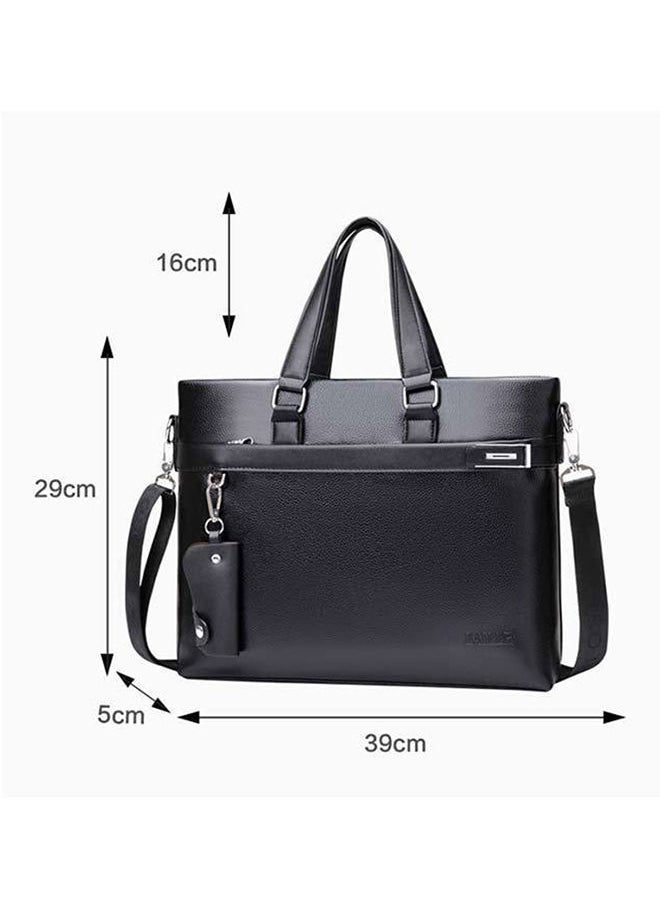 NIBEMINENT - Casual Leather Business Briefcase With Small Key Bag Black - Image 1