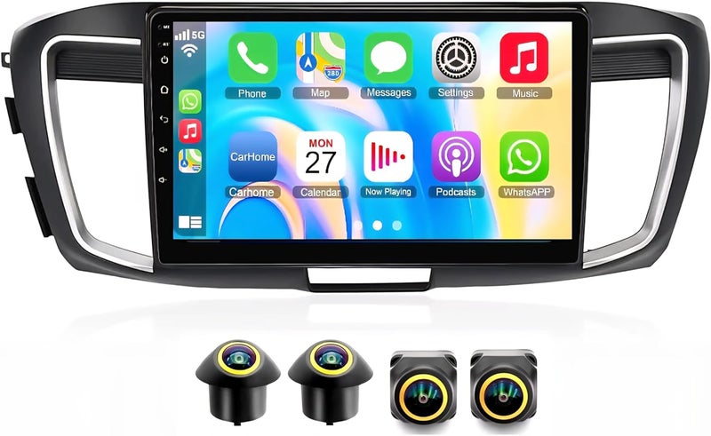 فيريكس شاشة أندرويد لسيارة هوندا أكورد 2013–2017 مع CarPlay و Android Auto لاسلكي، نظام ملاحة GPS، بلوتوث، كاميرا خلفية 1080P بزاوية 360 درجة (4+32GB) - Image 1