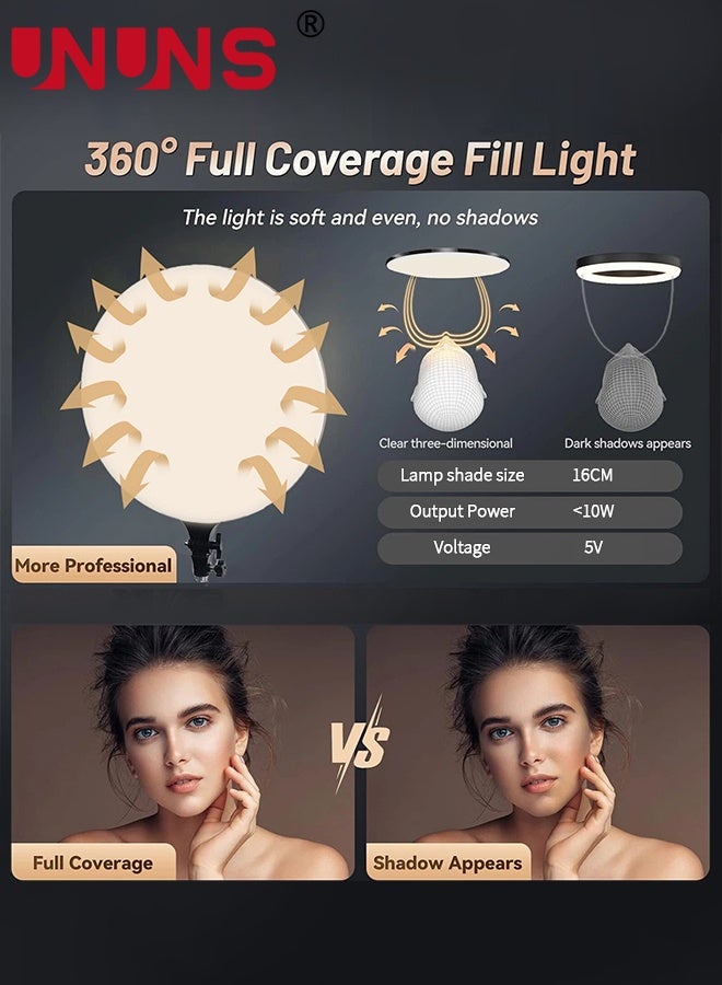 UNUNS 16CM Full Screen Selfie Beauty Ring Light, 210CM Foldable IPhone Tripod With Phone Holder,Mobile Hhone Light Can Be Used For Video Recording, Cooking,Photography,Live streaming - Image 2