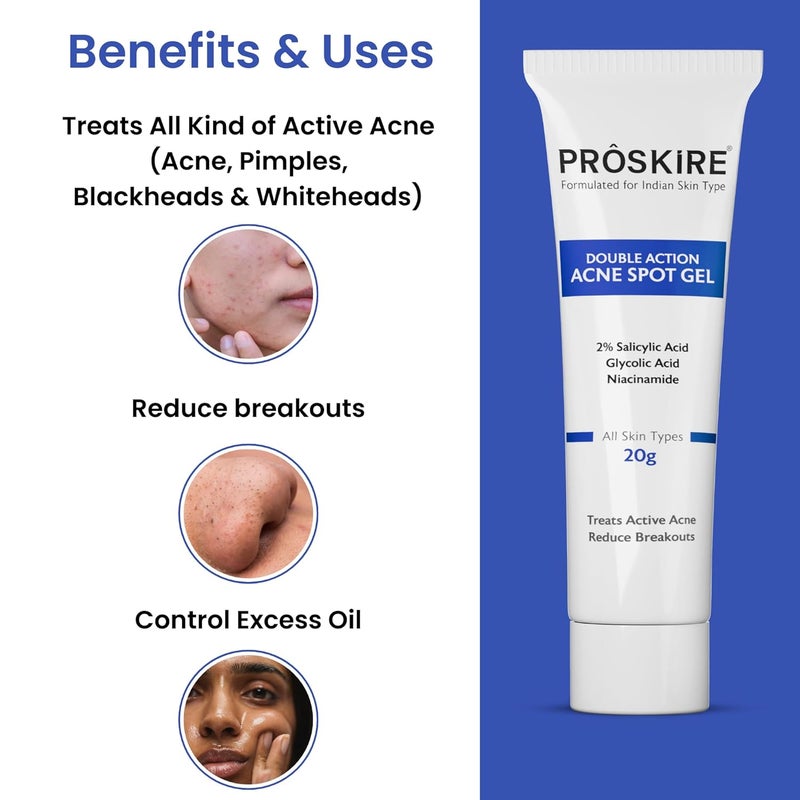 Proskire Double Action Acne Spot Gel For Acne Pimples Blackheads Whiteheads  Oil Control - Image 2