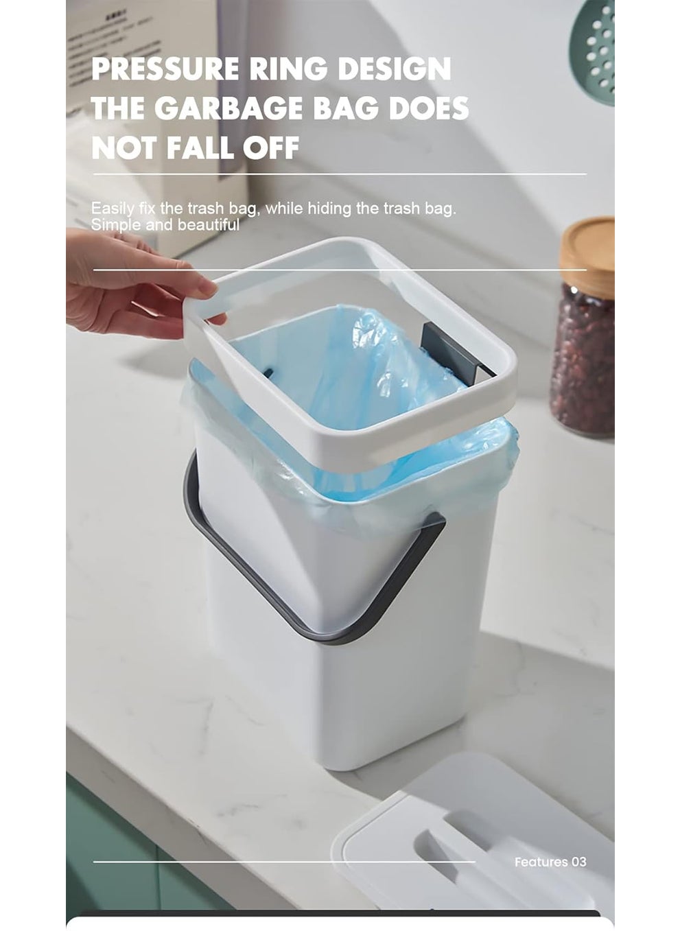 shopurb shopurb Hanging Small Trash Can with Lid Under Sink for KitchenCompost Bin Indoor Kitchen Sealed Food Waste Bin for Countertop Mountable Garbage Can for Bathroom Dustbin 5L  - Image 4