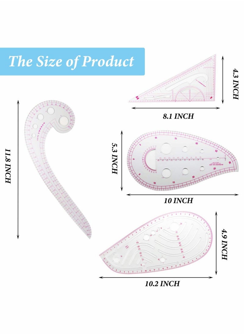 Pattern Sewing Rulers Set, 4 Styles Plastic Sew French Curve Ruler, Metric Curve Shaped Rulers for Designers and Tailors, Perfect for Drawing, Craft, Sewing Project and DIY (style A-4PCS)
