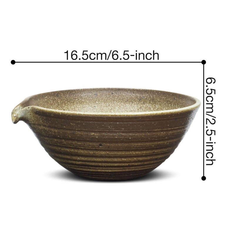 ELITEA Matcha Green Tea Bowl Chawan with Spout Pottery Clay Large - Image 5