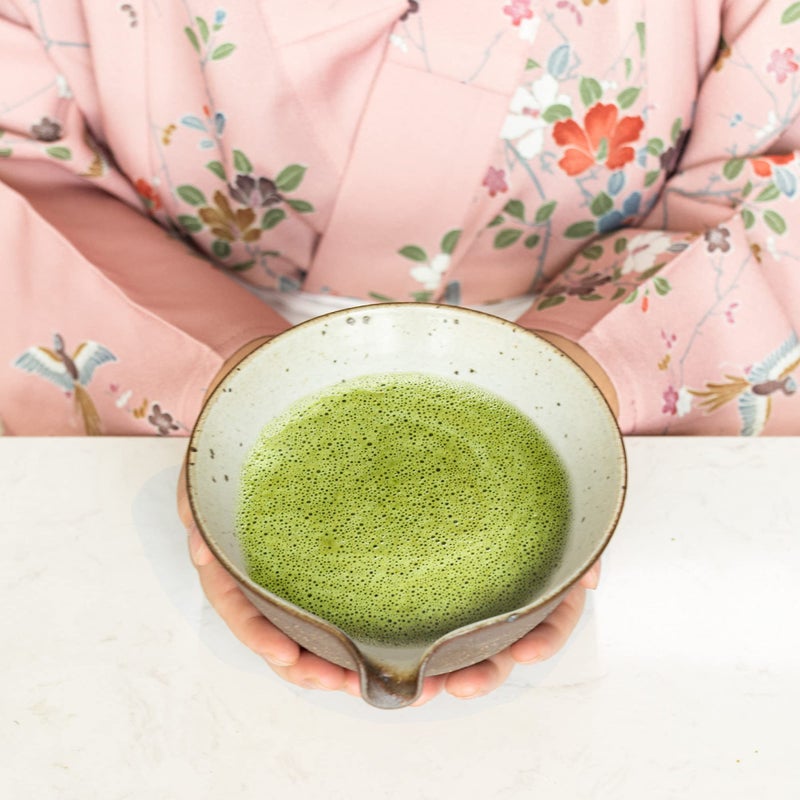 ELITEA Matcha Green Tea Bowl Chawan with Spout Pottery Clay Large - Image 2