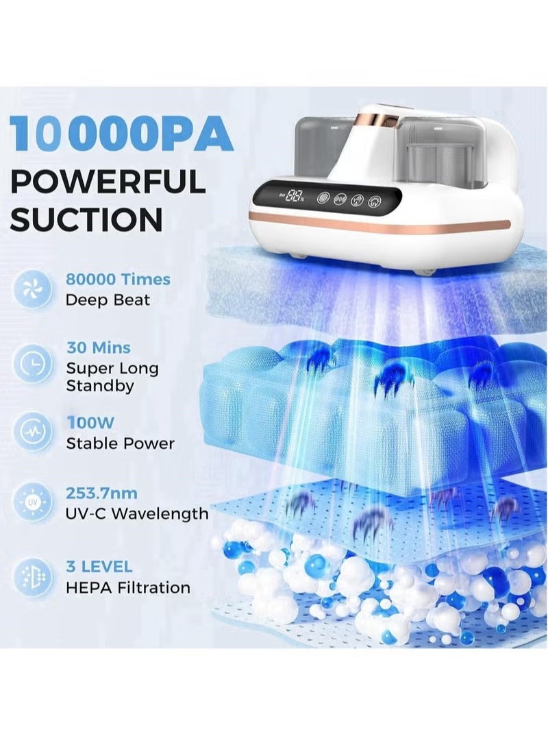الباندا العملاقة مكنسة كهربائية لاسلكية لإزالة العث، مزودة بضوء الأشعة فوق البنفسجية C وتقنية الموجات فوق الصوتية، بقوة شفط 10000 باسكال، وضوضاء منخفضة، وأداة لإزالة العث والغبار، ومعقم كهربائي بالأشعة فوق البنفسجية. (مع فلترين) - Image 2