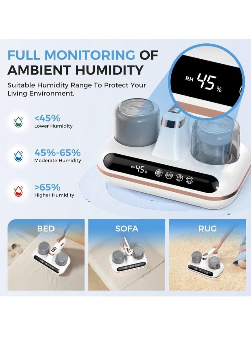 الباندا العملاقة مكنسة كهربائية لاسلكية لإزالة العث، مزودة بضوء الأشعة فوق البنفسجية C وتقنية الموجات فوق الصوتية، بقوة شفط 10000 باسكال، وضوضاء منخفضة، وأداة لإزالة العث والغبار، ومعقم كهربائي بالأشعة فوق البنفسجية. (مع فلترين) - Image 4