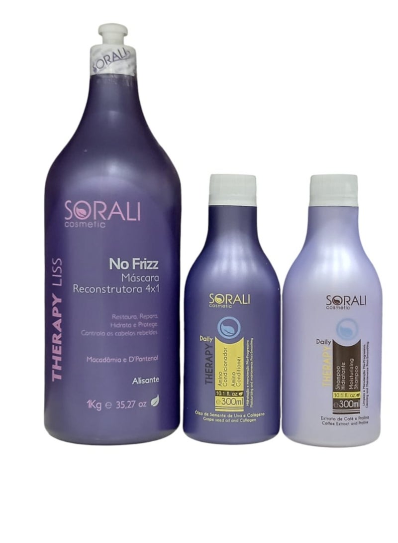 سورالي ثيرابي ليس بروتين برازيلي 1000 جرام مع شامبو 300 مل وبلسم 300 مل - Image 1