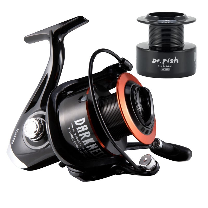 Dr.Fish Darkness Spinning Reel Saltwater Graphite Body Spare Spool 9+1 Stainless Steel BB 35lb Max Drag Carbon Fiber Surf Casting Reel Inshore Fishing Ocean Fishing 9000 - Image 1