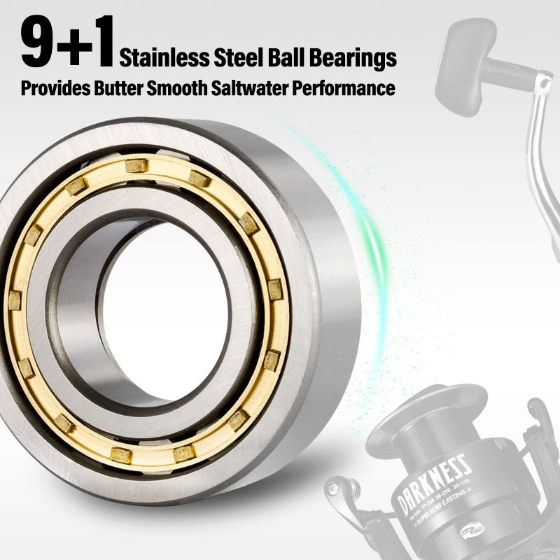 Dr.Fish Darkness Spinning Reel Saltwater Graphite Body Spare Spool 9+1 Stainless Steel BB 35lb Max Drag Carbon Fiber Surf Casting Reel Inshore Fishing Ocean Fishing 9000 - Image 3