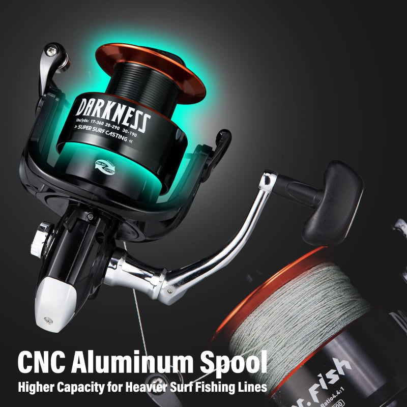 Dr.Fish Darkness Spinning Reel Saltwater Graphite Body Spare Spool 9+1 Stainless Steel BB 35lb Max Drag Carbon Fiber Surf Casting Reel Inshore Fishing Ocean Fishing 9000 - Image 5