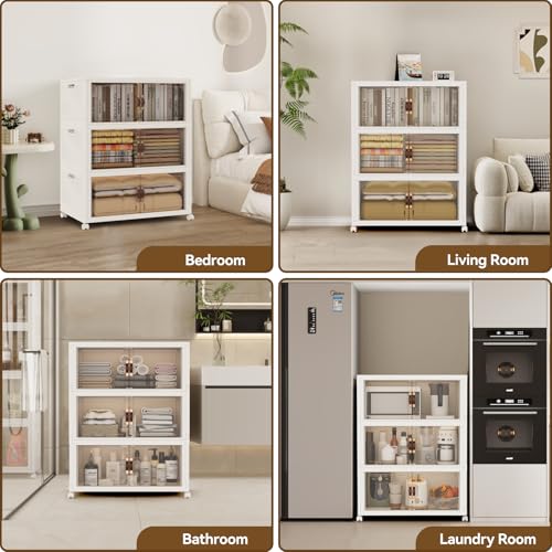 SAILUN 321QT/80Gal Stackable Storage Bins with a Lid, Collapsible Storage Bins With Doors, Folding Cabinet for Home Closet Organization,3 Pack-26 W x 16.5" D x 43.3" H White - Image 5