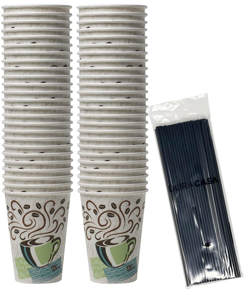 DuraCasa DuraCasa Straws and Dixie PerfecTouch Insulated Paper Hot Cup 50 Count 12 oz Coffee Cups and DrinkingStirring Stick Bundle Pack 12 Oz 50 Cups 50 Straws