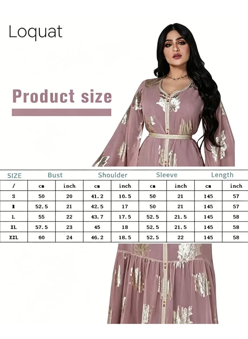 Loquat Women Luxury V-neck Bronzing Chiffon Robe Maxi Dresses with Lining Exclusive Styles Modern Stylish Abaya Middle East Arabic Banquet Wedding Party Dress Women's Festival Clothing Pink - Image 3