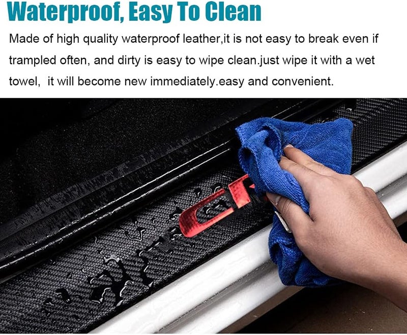 LEXLEY Carbon Fiber Style Leather Door Sill Protector,Scuff Plate Cover Guard Sills Protector Trim,Welcome Pedal Protect For 2006-2025 CRV 4PCS -Red Wide usage compatibility - Image 4