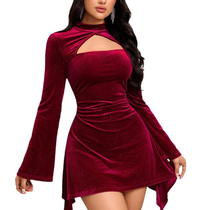 فستان أنيق أحمر خمري للنساء - Image 5