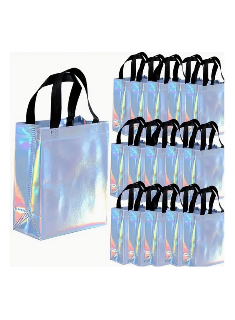 20-Pack Reusable Holographic Polypropylene Gift Bags with Black Handles, Perfect for Parties Birthdays - Image 1