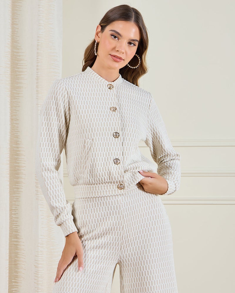 REDTAG Women Ivory Structured Bomber Jacket With Lurex - Image 1