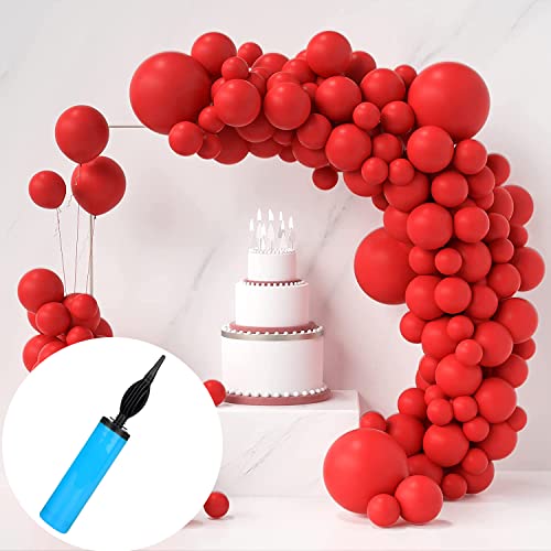 atorakushon Latex Red Color 10" Inch Rubber Pastel Balloons Pack Of 100pcs With Air Balloon Pump Decoration Happy Birthday Party Supplies Wedding Anniversary Office Party Purpose House party - Image 1