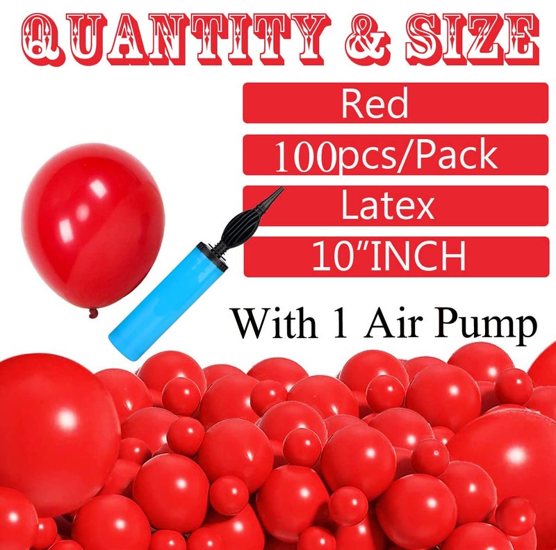 atorakushon Latex Red Color 10" Inch Rubber Pastel Balloons Pack Of 100pcs With Air Balloon Pump Decoration Happy Birthday Party Supplies Wedding Anniversary Office Party Purpose House party - Image 2