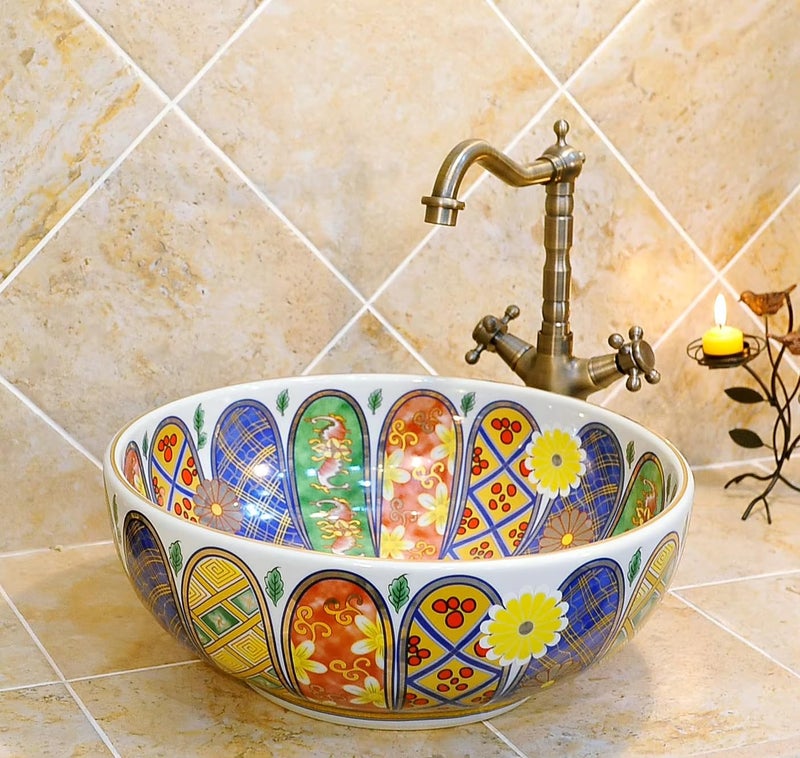 B Backline Mexican Ceramic Wash Basin | Designer Table Top wash basin | Countertop Basin Sink For Livingroom & Bathroom/Home/Office/Hotels 41 X 41 X 14 Cm - Image 1