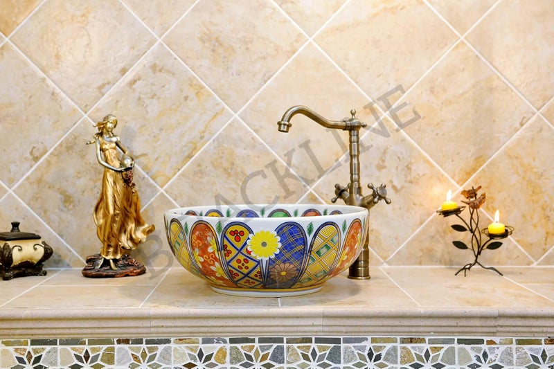 B Backline Mexican Ceramic Wash Basin | Designer Table Top wash basin | Countertop Basin Sink For Livingroom & Bathroom/Home/Office/Hotels 41 X 41 X 14 Cm - Image 5