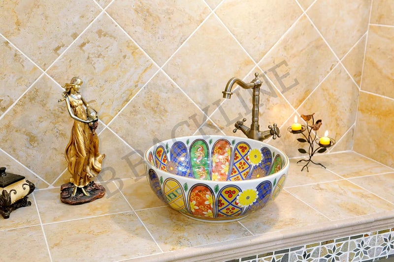 B Backline Mexican Ceramic Wash Basin | Designer Table Top wash basin | Countertop Basin Sink For Livingroom & Bathroom/Home/Office/Hotels 41 X 41 X 14 Cm - Image 2