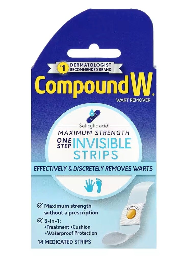 Compound W Compound W, Wart Remover, Invisible Single Strip, Maximum Strength, 14 Medicated Strips 