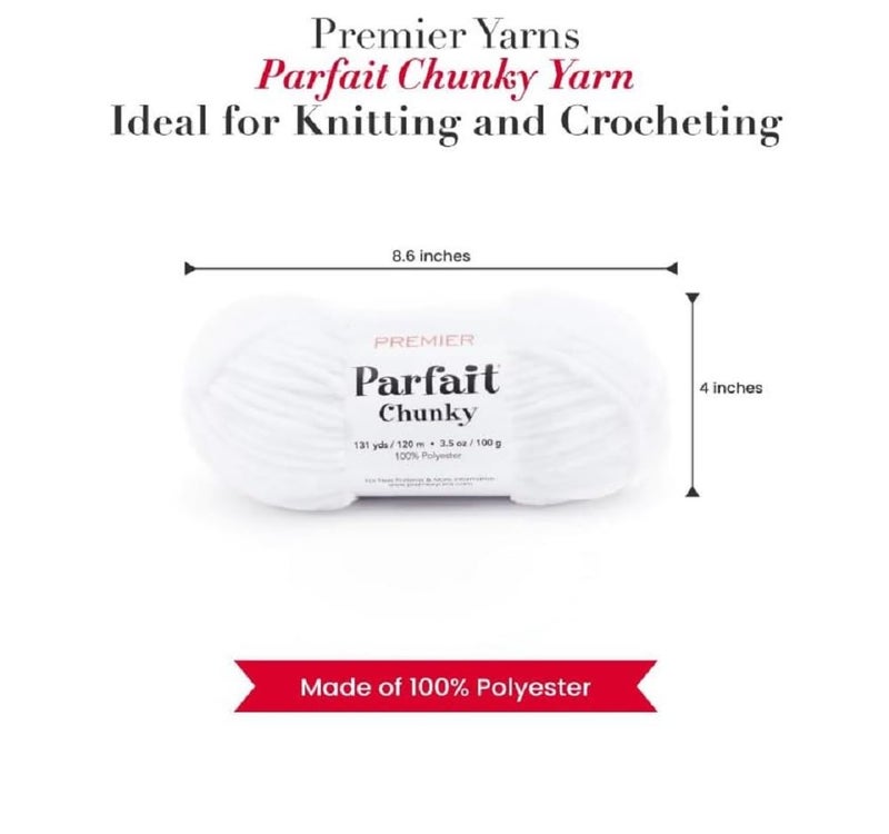 Bella's Crafts Premier Yarns Parfait Chunky Chenille 3.5 Oz 6 Super Bulky Weight 3 Pack Bundle with Bella's Stitch Place Holders (White) - Image 3