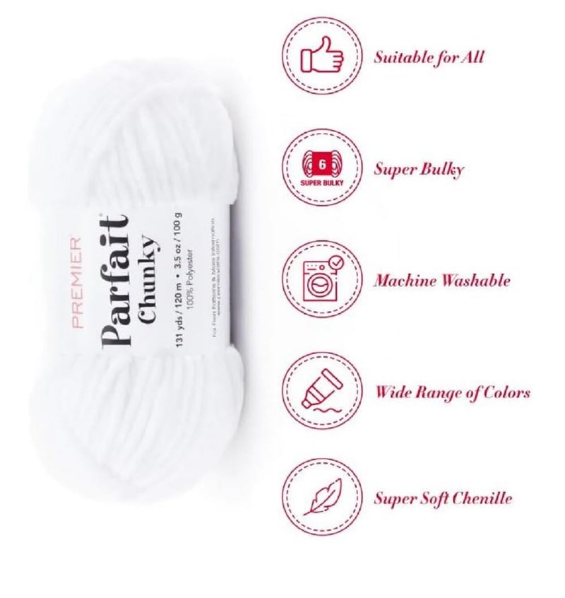 Bella's Crafts Premier Yarns Parfait Chunky Chenille 3.5 Oz 6 Super Bulky Weight 3 Pack Bundle with Bella's Stitch Place Holders (White) - Image 2